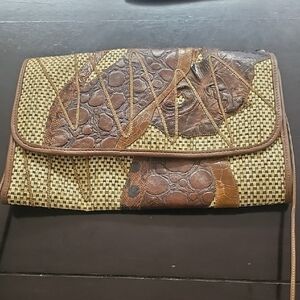 Brown and Tan Carlos Falchi Vintage Clutch Bag
